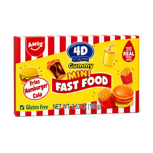 Amos 4D Mini Fast Food Gummy 100g - 12 Pack