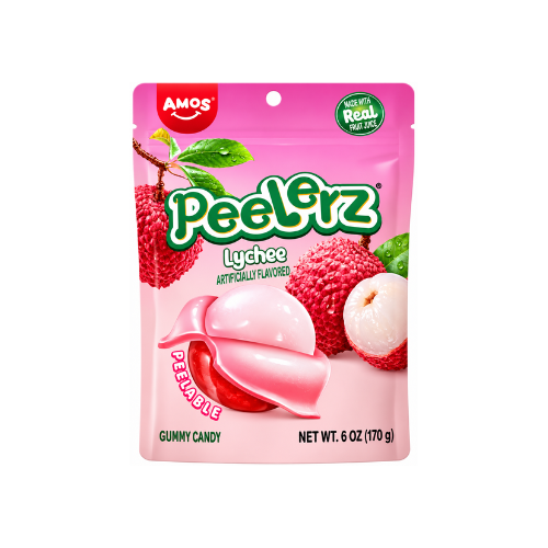 Amos Peelerz Gummy Lychee 170g - 12 Pack