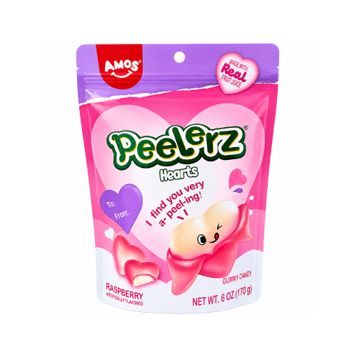 Amos Peelerz Hearts Gummy 170g - 12 Pack