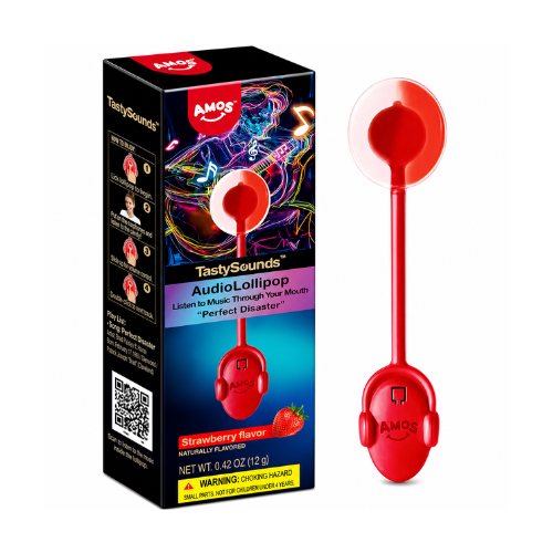Amos TastySounds Audio Lollipop - Strawberry 12g - 12 Pack