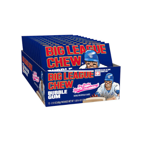 Big League Chew Bubble Gum-Big Rally Blue Raspberry 60g - 12 Pack