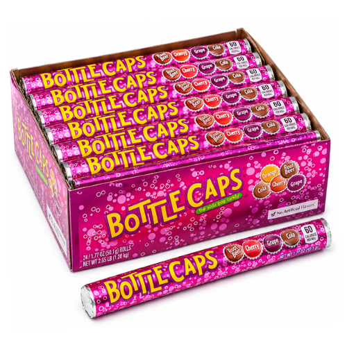 Bottle Caps Soda Pop Candy Rolls 50g - 24 Pack