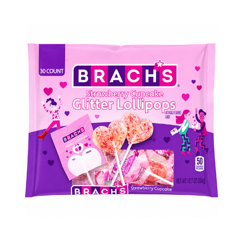 Brach's Strawberry Cupcake Glitter Lollipops 30 Pieces 388g - 1 Bag