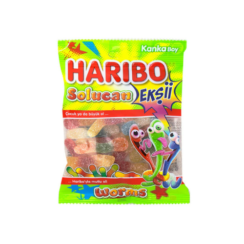 Haribo Halal Solucan Fizz Sour Worms 70g - 24 Pack