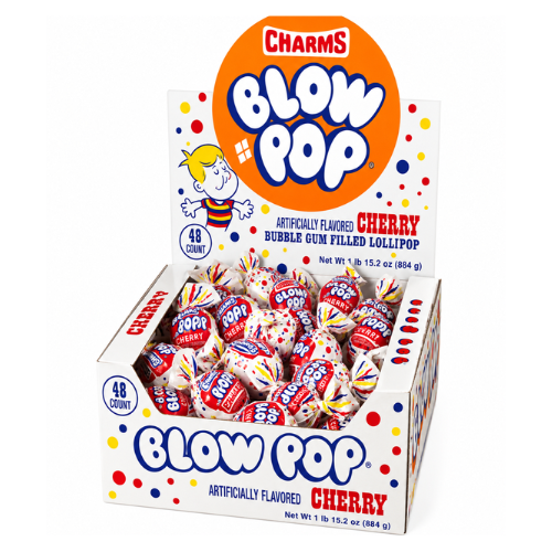 Charms Blow Pop Cherry Bubble Gum Filled Lollipops - 48 Count