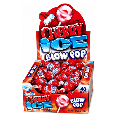 Charms Blow Pop Cherry Ice Bubble Gum Filled Lollipops - 48 Count