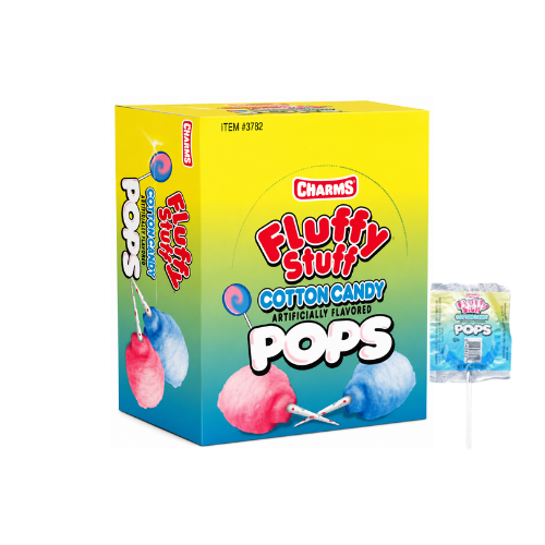 Charms Fluffy Stuff Cotton Candy Pops 18g - 48 Lollipops