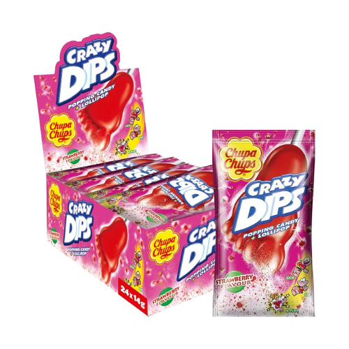 Chupa Chups Dips Strawberry Lollipops 14g - 24 Pack