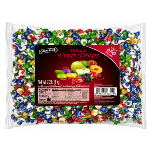 Delicate Fruit Drops Assorted Hard Candy 1kg (Over 660 Pieces) - 1 Bag
