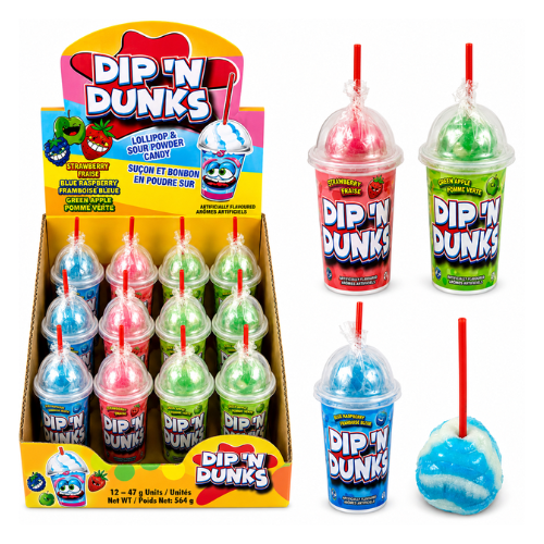 Dip'n Dunks Lollipop & Sour Candy 47g - 12 Pack