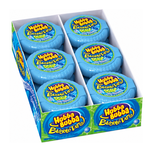 Hubba Bubba Bubble Tape Sour Blue Raspberry Bubble Gum 56g - 12 Pack
