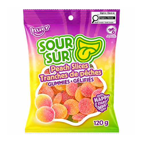 Huer Sour Peach Slices 120g - 24 Pack