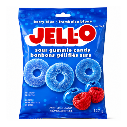 JELL-O Berry Blue Sour Rings 127g - 12 Pack