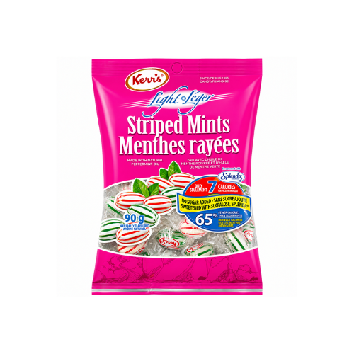 Kerr's Light Striped Mints No Sugar Added 90g - 12 Pack