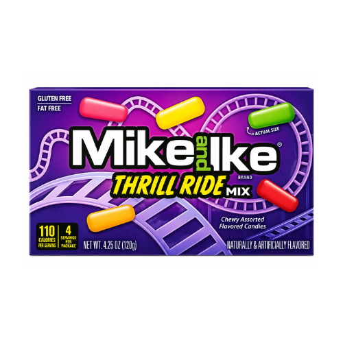 Mike and Ike Thrill Ride Mix Theatre Pack 120g - 12 Pack