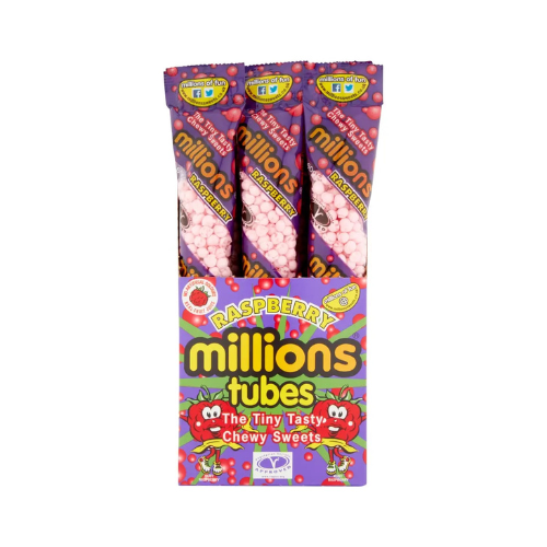 Millions Raspberry Tubes UK 66g - 12 Pack