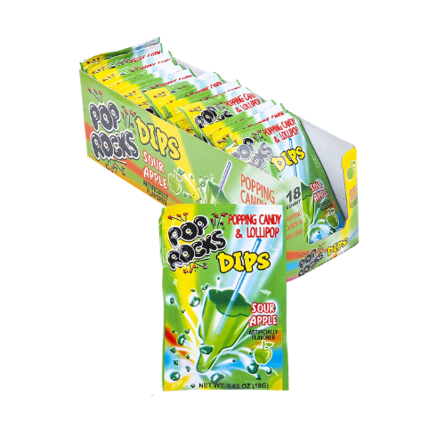 Pop Rocks Dips Sour Green Apple 18g - 18 Pack