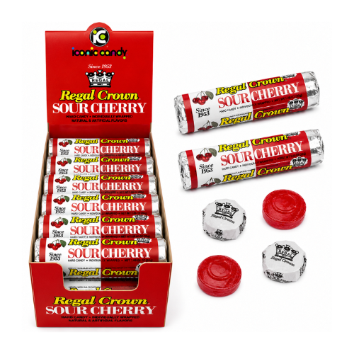 Regal Crown Sour Cherry Candy Rolls 28.5g - 24 Pack