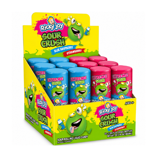 Ricky Joy Sour Crush Rolling Candy Blue Raspberry/ Strawberry - 12 Pack
