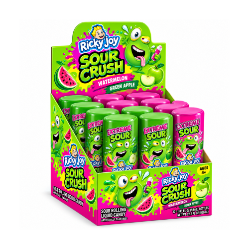 Ricky Joy Sour Crush Rolling Candy Watermelon/ Green Apple - 12 Pack