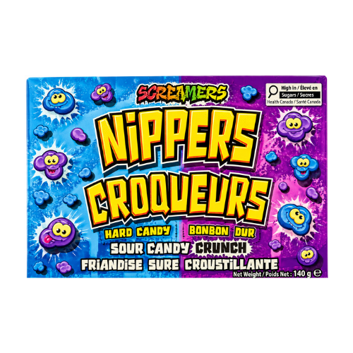 Screamers Nippers Sour Candy Crunch Blue Razz & Purple Razz 140g - 12 Pack