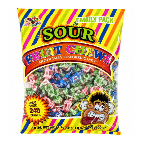 Sour Fruit Chews Family Pack (240 Candies) - 1 Bag