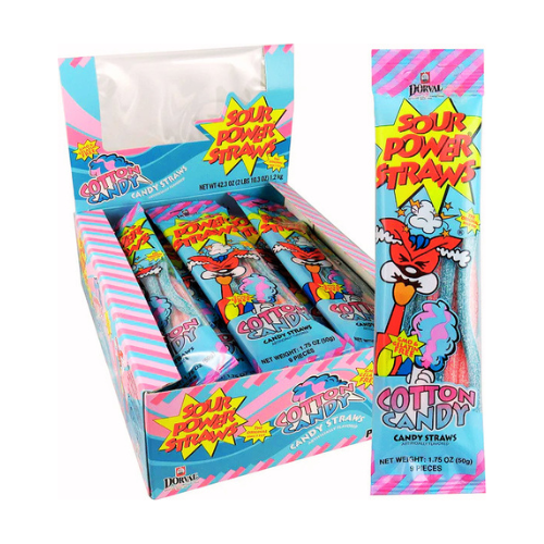 Sour Power Cotton Candy Straws 50g - 24 Pack