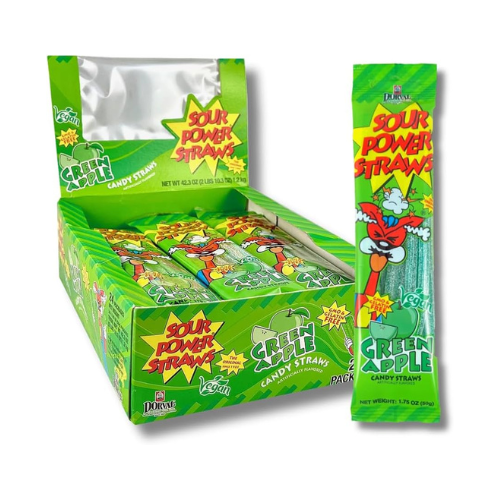 Sour Power Straws Green Apple 50g - 24 Pack