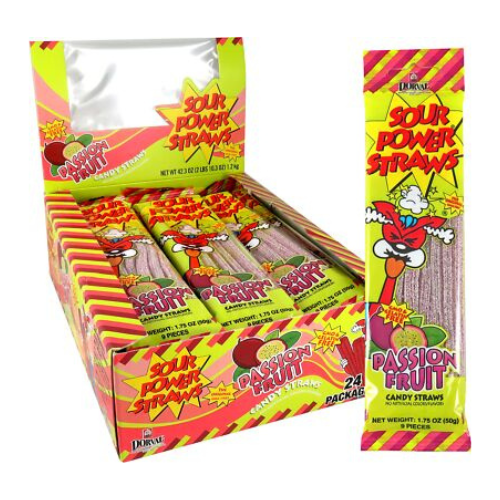 Sour Power Straws Passion Fruit 50g - 24 Pack