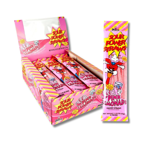 Sour Power Straws Pink Lemonade 50g - 24 Pack
