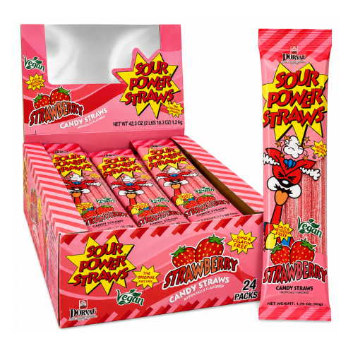 Sour Power Straws Strawberry 50g - 24 Pack