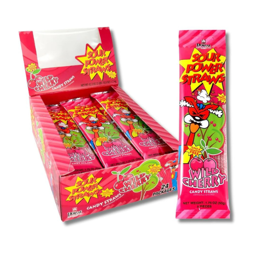 Sour Power Straws Wild Cherry 50g - 24 Pack