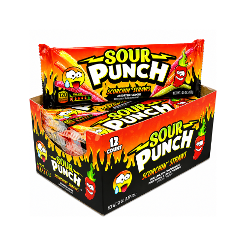 Sour Punch Scorching Straws 128g - 12 Pack