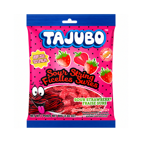 Tajubo Sour String Strawberry 80g - 12 Pack