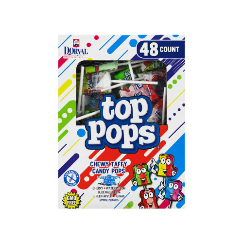 Top Pops Chewy Taffy Assorted Flavours 48 Pieces 10g - 1 Box