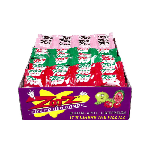 Zotz Fizz Power Candy Strings Cherry Apple Watermelon 5g - 48 Pack
