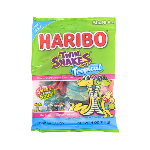 Haribo Twin Snakes Tropical 113g - 12 Pack