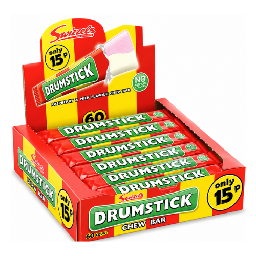 Swizzels Drumstick Raspberry & Milk Chew Bar 18g (60 Count) - 1 Box (UK)