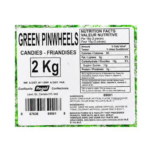 Green Pinwheels Mint Hard Candy 2kg - Bulk Bag
