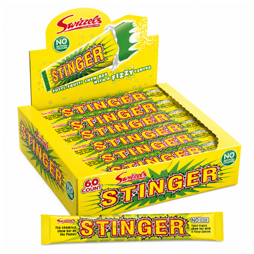 Swizzels Stinger Tutti Frutti Chew Bar with Fizzy Centre 18g (60 Count) - 1 Box (UK)