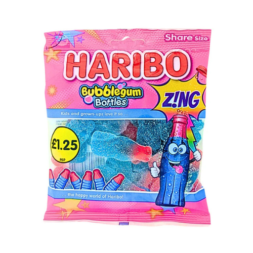 Haribo Fizzy Bubblegum Bottles UK 140g - 12 Pack