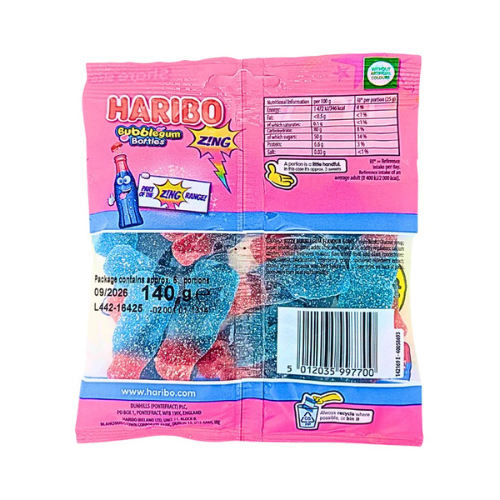 Haribo Fizzy Bubblegum Bottles UK 140g - 12 Pack