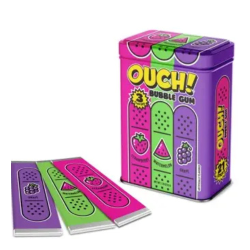 Ouch! Bubble Gum Assorted Flavour Tin 21 Pieces - 12 Pack