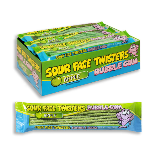 Face Twisters Sour Bubblegum Green Apple 2oz - 12 Pack