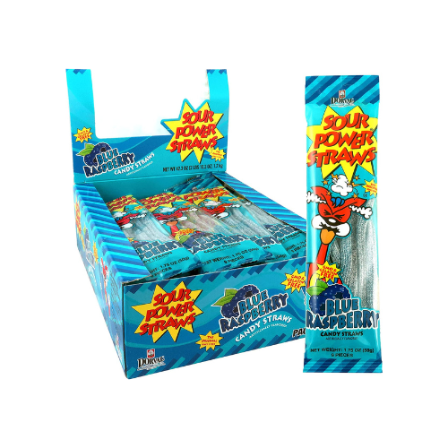 Sour Power Straws Blue Raspberry 1.75oz - 24 Pack